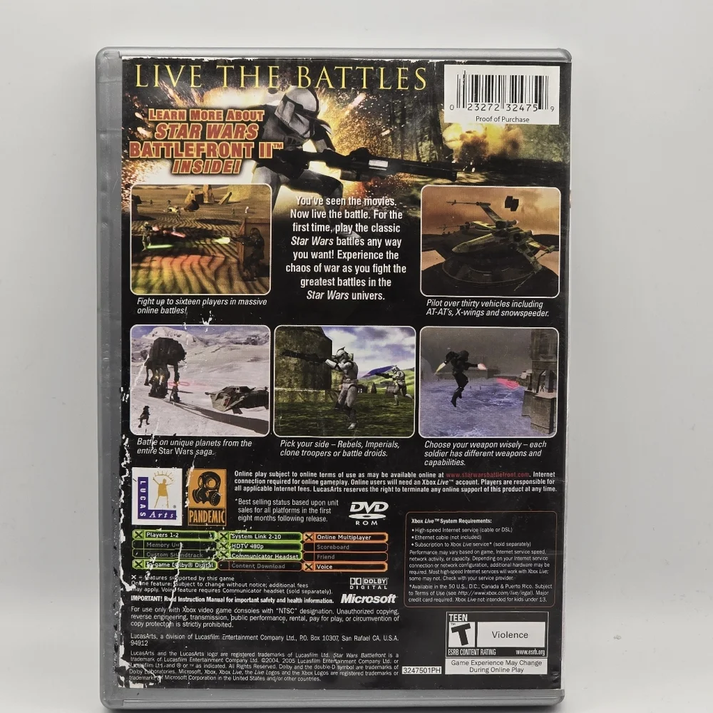 Xbox Live Platinum Hits Star Wars Battlefront Video Game With Case
